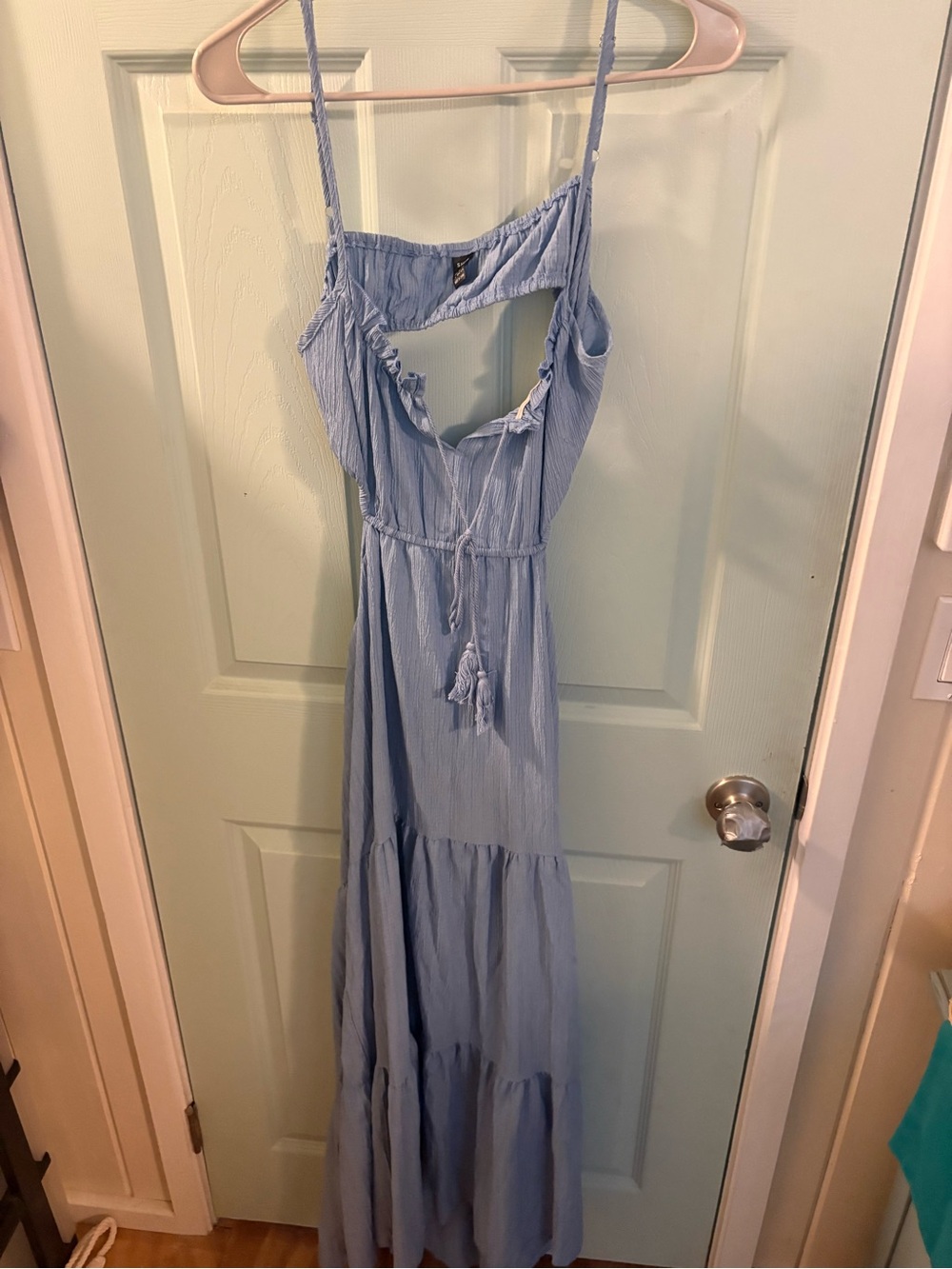 SHEIN Light Blue Ruffle Cutout Maxi Dress